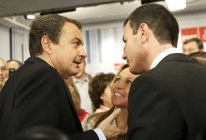 Zapatero, Trinidad Jiménez y Tomás Gómez en la presentación de la candidatura de Madrid a las generales de 2008.