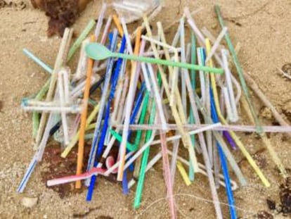 Canudos de plástico recolhidos em praia da Austrália