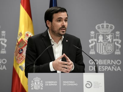 El ministro de Consumo, Alberto Garzón, durante una comparecencia de prensa.