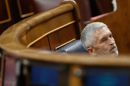El ministro del Interior, Fernando Grande-Marlaska, durante la primera sesión del debate sobre el estado de la nación, este martes.