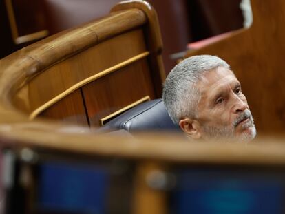 El ministro del Interior, Fernando Grande-Marlaska, durante la primera sesión del debate sobre el estado de la nación, este martes.