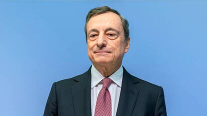 El presidente del Banco Central, Mario Draghi, este jueves en Fráncfort (Alemania). 
