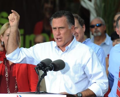 El candidato republicano, Mitt Romney, el lunes en un mitin en Miami. 