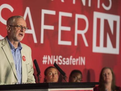El l&iacute;der laborista, Jeremy Corbyn, en un discurso en el centro de Londres.