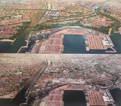 Abajo, futuro escenario con la construcción de la ZAL; arriba, imagen de recuperación de La Punta con corredores verdes que ha elaborado 'Horta és futur'.