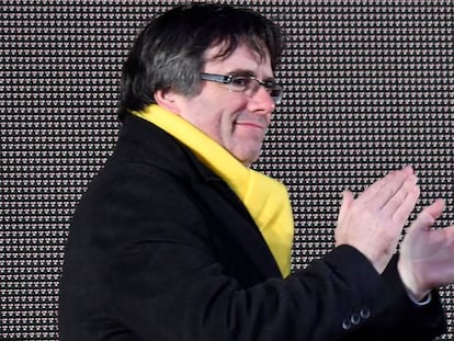 Former Catalan premier Carles Puigdemont during a demonstration in Brussels.