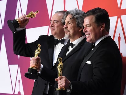 Los creadores de 'Green Book', vencedora del premio a Mejor Película: Nick Vallelonga, Peter Farrelly y Brian Currie