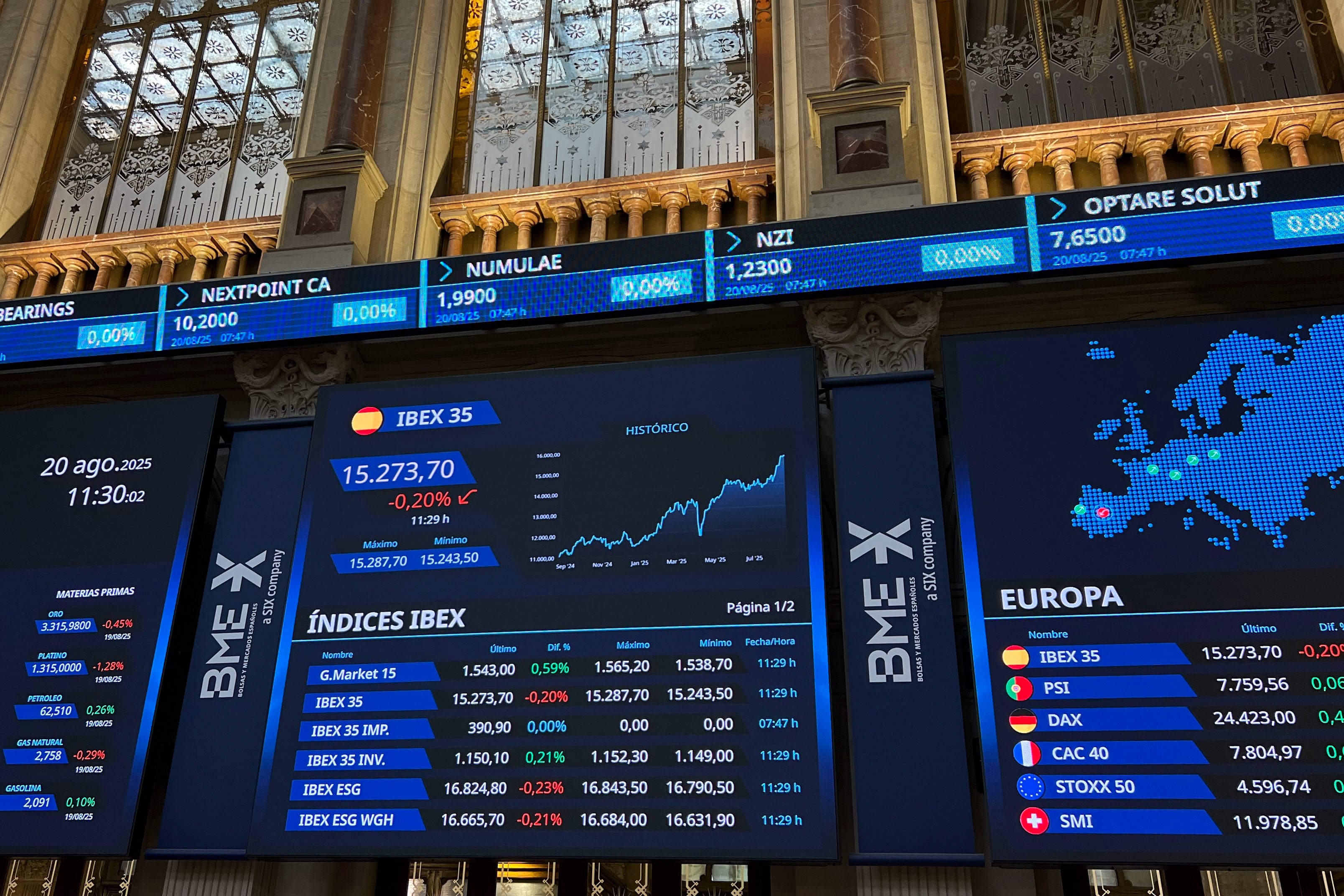 Paneles de la Bolsa de Madrid.