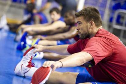 Marc Gasol, entrenándose con el Barcelona.