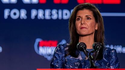 La candidata a la nominación republicana Nikki Haley, el martes en Concord, New Hampshire, tras conocerse los resultados de las primarias.