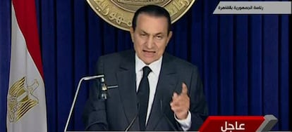 Mubarak, durante el discurso televisado de esta noche.