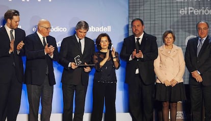 Representantes de Cellnex, el pasado lunes, durante la entrega del Premio Empresa del Año 2016 que otorga 'El Periódico'