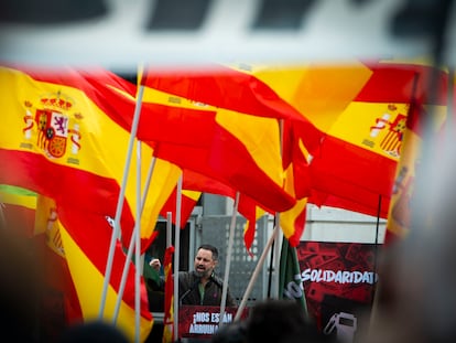 El líder de Vox, Santiago Abascal, en una concentración en Madrid en marzo de 2022.