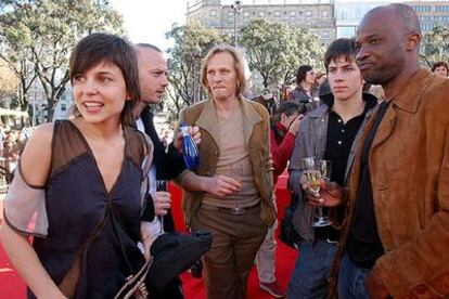 Elena Anaya, Filippo Nigro, Georg Friedrich, Michael Koch y Angelo Torres, durante el acto de apoyo al cine europeo que celebrado hoy en Barcelona.