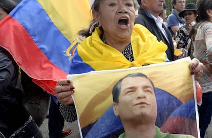 Seguidores de Rafael Correa durante una protesta en Quito