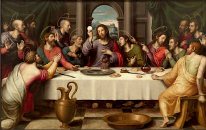 En la obra pictórica de La última cena del pintor valenciano Juan de Juanes recuerda a la del artista italiano Leonardo. El cuadro trasmite una gran armonía por la composición de los ápostoles y los rostros delicados. Esta dulzura está lograda mediante la técnica del sfumato, inventada por el italiano, que consiste en una suave difuminación de las sombras y los contornos del rostro.