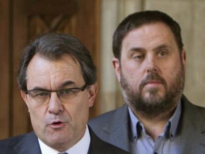 El presidente de la Generalitat, Artur Mas, y el l&iacute;der de ERC, Oriol Junqueras.