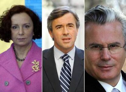 La ex ministra Ana Palacio; el secretario general del PP, Ángel Acebes, y el juez Baltasar Garzón.