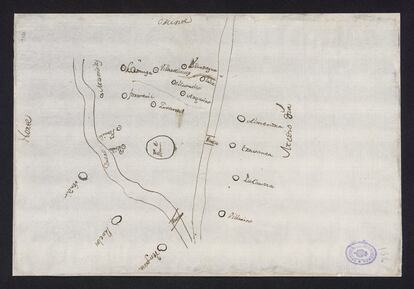 Mapa enviado por el párroco de Fermoselle al geógrafo de Carlos III, Tomás López, con su término municipal.