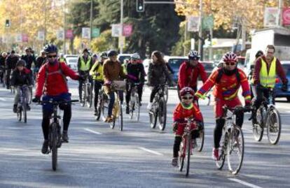 Participantes en la protesta ciclista del pasado domingo en Madrid.