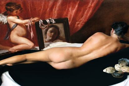 Homenaje a las ostras en una interpretación del <i>Venus del espejo </i><b>de Velázquez.</b>