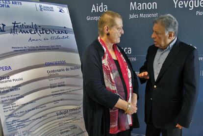 Helga Schmidt y Zubin Mehta, ayer en el Palau de les Arts, en la presentación del IV Festival del Mediterrani.