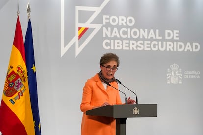 La directora del CNI, Paz Esteban, en el Foro Nacional de Ciberseguridad en el Palacio de La Moncloa en marzo.