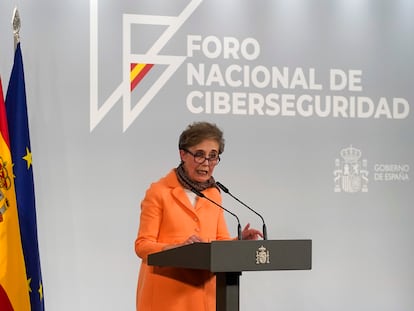 La directora del CNI, Paz Esteban, en el Foro Nacional de Ciberseguridad en el Palacio de La Moncloa en marzo.