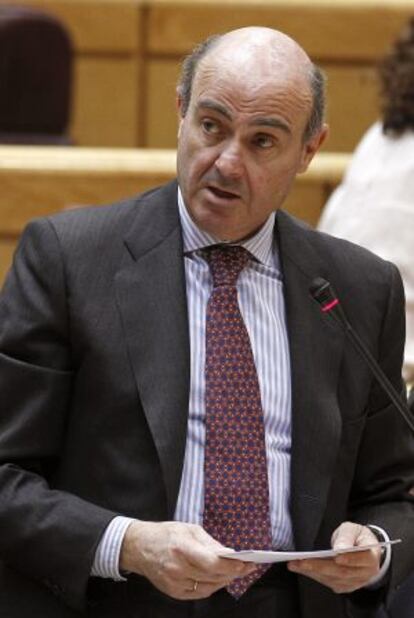 Luis de Guindos, durante su intervención en el Senado.