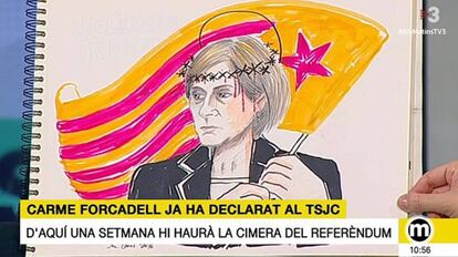 Una il·lustració de Forcadell amb corona d’espines a TV3.