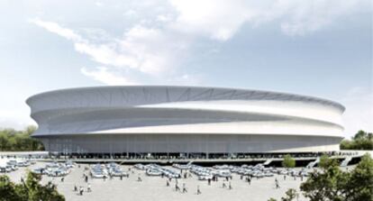 Una recreación virtual del futuro estadio municipal de la ciudad polaca de Wroclaw donde tendrán lugar los actos centrales de la Eurocopa 2012.