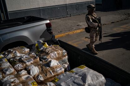 Hundreds of pounds of fentanyl and meth seized near Ensenada in October arrive for officials from Mexicos attorney generals office to be unloaded at their headquarter in Tijuana, Mexico, Tuesday, October 18, 2022