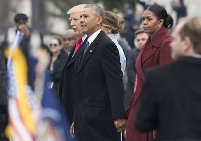 Michelle Obama mantuvo un gesto serio durante la toma de poder de Donald Trump el pasado 20 de enero.
