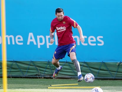 Lionel Messi, en su primer día de entrenamiento con Koeman.