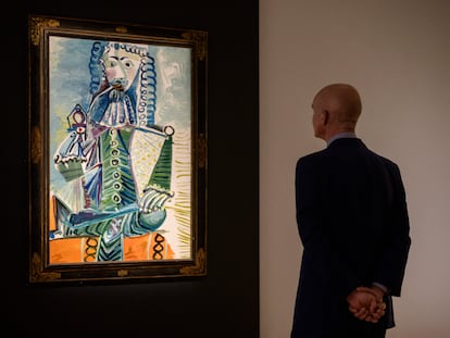 O quadro de Picasso 'Mousquetaire á la pipe II' leiloado pela Christie's em Nova York em 11 de novembro de 2021.