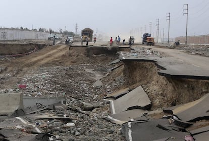 A highway destroyed by floods in the Trujillo, Peru on March 20.