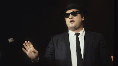 John Belushi aka Jake Blues of The Blues Brothers performs live at The Winterland Ballroom in 1978 in San Francisco, California.