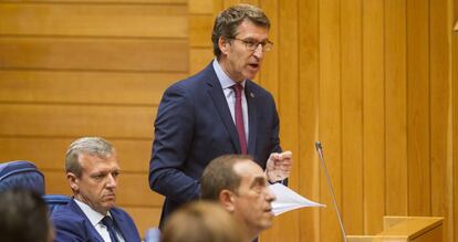Feijóo, este miércoles durante la sesión de control en el Parlamento gallego.
