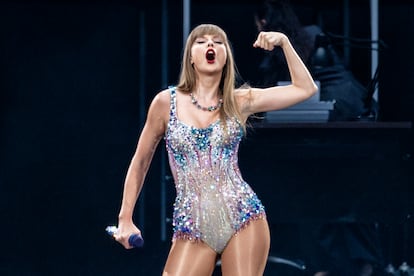 La cantante estadounidense Taylor Swift, durante su concierto en el estadio madrileño Santiago Bernabéu, el 29 de mayo. 