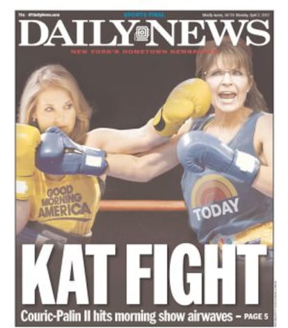 La &#039;pelea&#039; entre la presentadora Katie Couric y Sarah Palin, portada del diario New York Daily News.