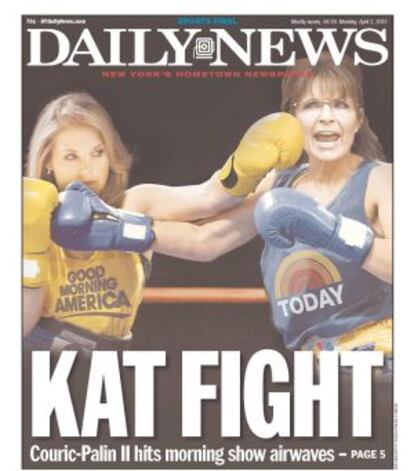 La 'pelea' entre la presentadora Katie Couric y Sarah Palin, portada del diario New York Daily News.