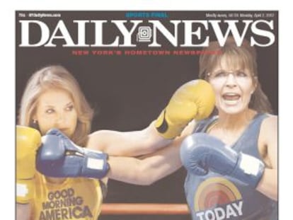 La &#039;pelea&#039; entre la presentadora Katie Couric y Sarah Palin, portada del diario New York Daily News.
