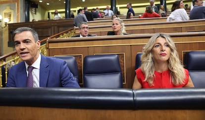 Pedro Sánchez y Yolanda Díaz, este miércoles en el Congreso. 
