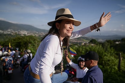 María Corina Machado durante un evento en San Cristóbal, el 28 de junio.