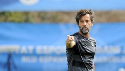 Quique, durante un entrenamiento del Espanyol. 