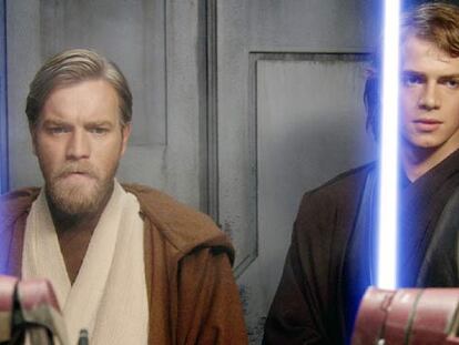 Ewan McGregor y Hayden Christensen, en <i>La guerra de las galaxias, episodio III: La venganza del Sith<i>.