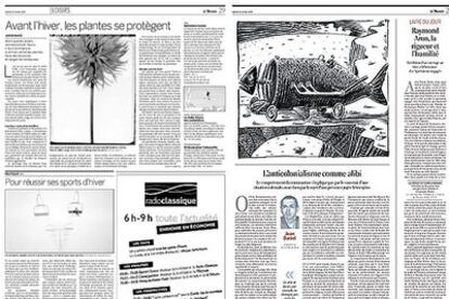 Dos páginas de prueba con el nuevo diseño de <i>Le Monde</i>.