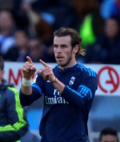 Gareth Bale celebra el gol de la victoria en Anoeta. El galés fue decisivo igual que la semana pasada en Vallecas. 