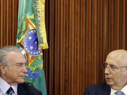 El presidente interino, Michel Temer y Henrique Meirelles.