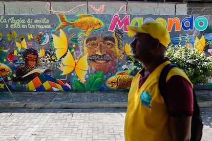 Retrato del escritor Gabriel García Márquez en una de las calles de Aracataca.